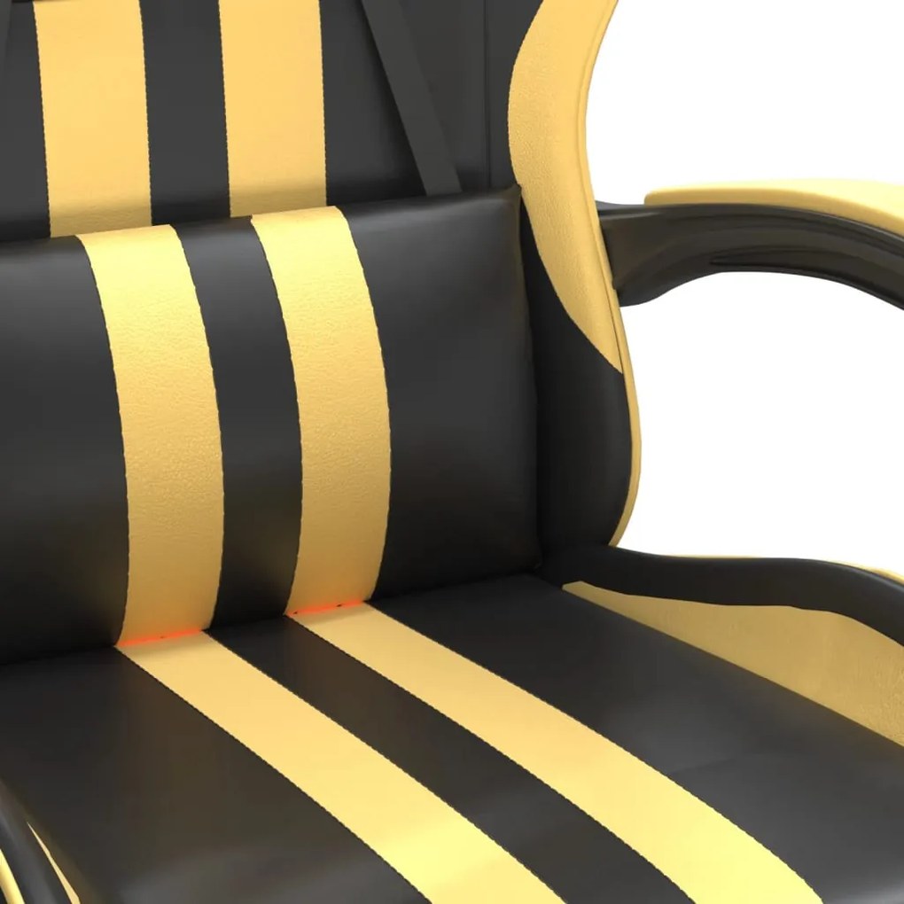 Scaun de gaming pivotant suport picioare negru auriu piele eco