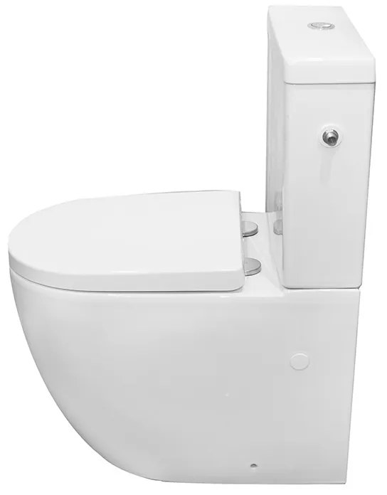 Set vas WC stativ, Fluminia, Minerva, monobloc, cu rezervor și capac wc, alb