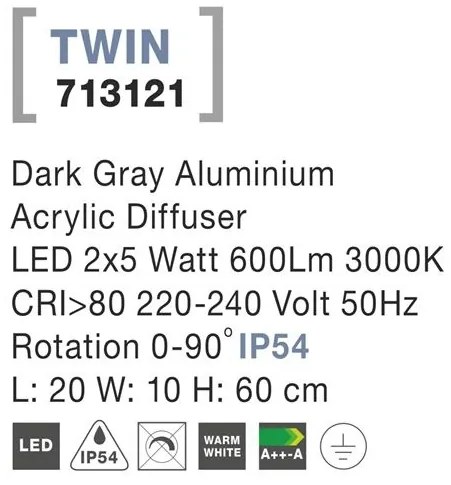 Stalp LED iluminat ambiental de exterior directionabil IP54 TWIN NVL-713121