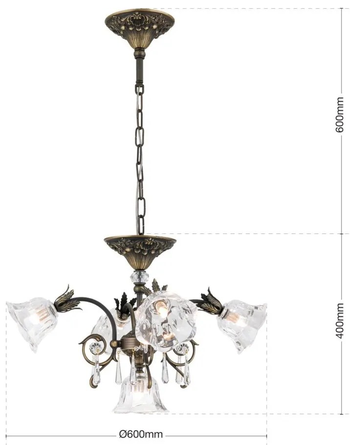 Candelabru cristal design lux LA BOHEME D-60cm 5L old patina