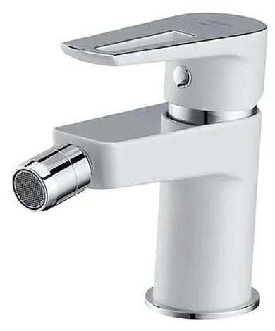 Baterie bideu din alama sanitara, cu ventil, alb crom lucios, pipa fixa 11 cm, Cersanit Mille Alb/Crom