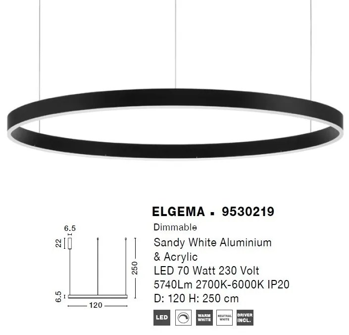 Lustra LED XXL dimabila design circular ELGEMA CCT 120cm