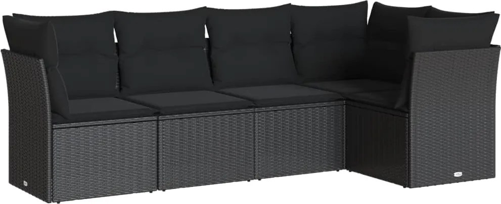 vidaXL Set mobilier de grădină cu perne, 5 piese, negru, poliratan