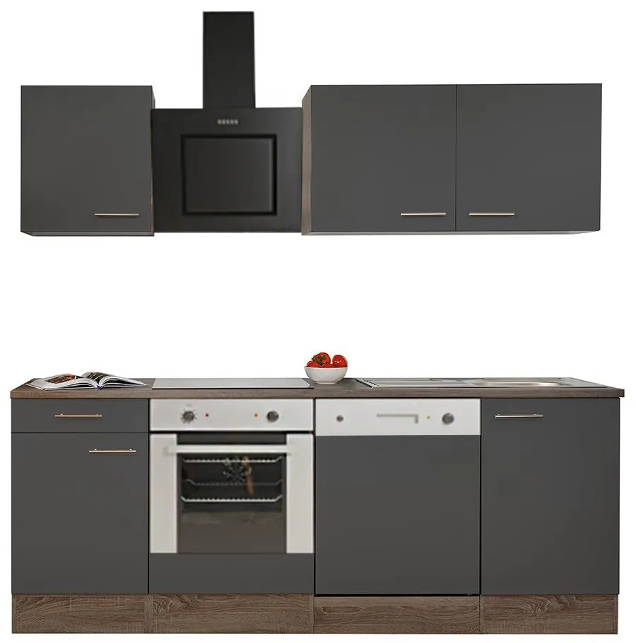 Mobilă de bucătărie Yorki 220, corp din stejar Yorki, față antracit satinat cu element inferior al cuptorului
