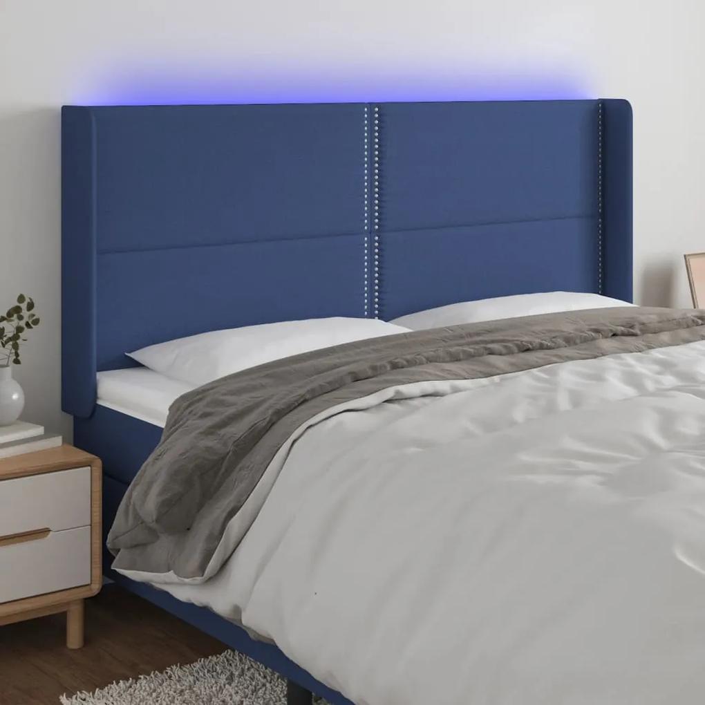 3123936 vidaXL Tăblie de pat cu LED, albastru, 203x16x118/128 cm, textil