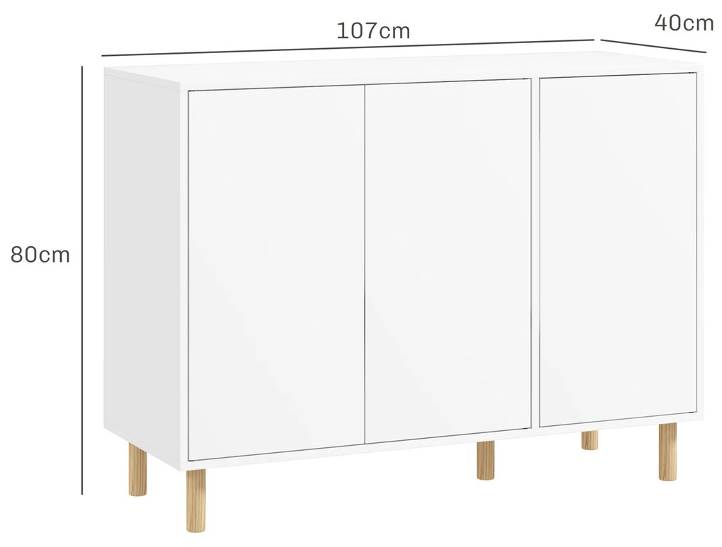 HOMCOM Bufet Modern cu 2 Dulapuri și 3 Rafturi, Mobilier Multifuncțional din Lemn, 107x40x80 cm, Alb | Aosom Romania