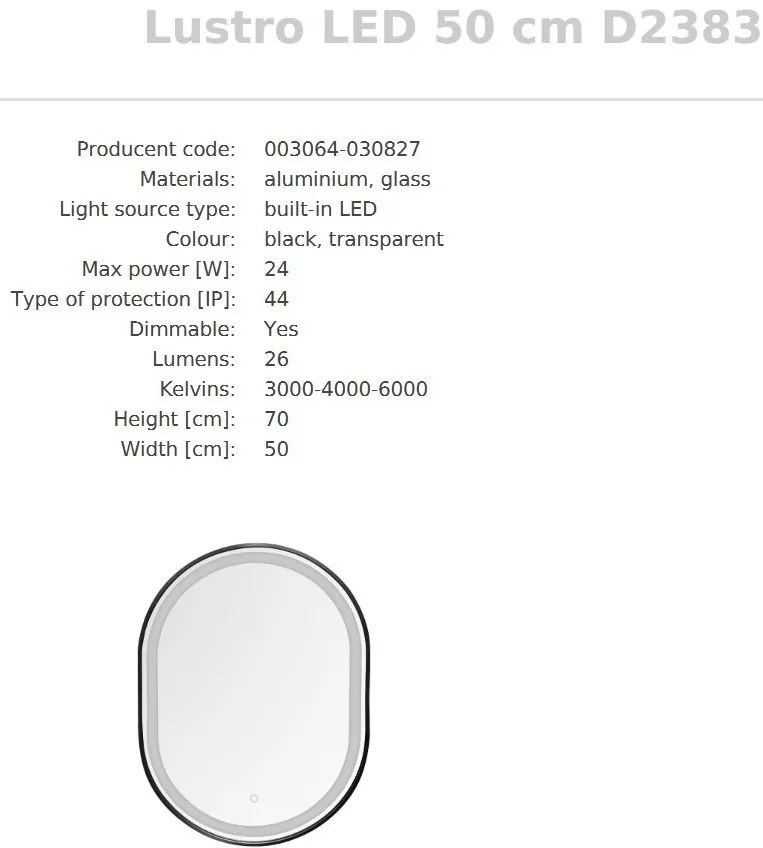 Oglinda baie cu iluminat LED IP44 Mirror LED 50x70cm