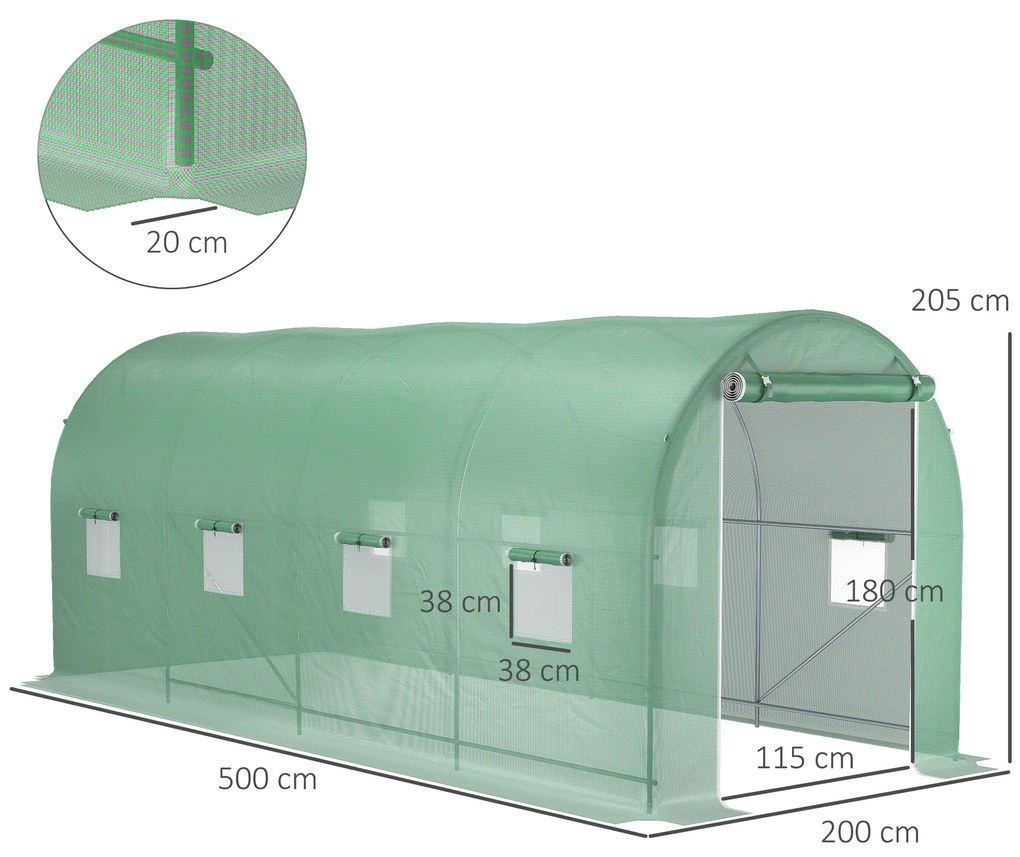 Outsunny Sera tip tunel de Gradina, pentru plante, legume, fructe cu Structura din Otel, Ferestre si Usa, Verde | Aosom Romania