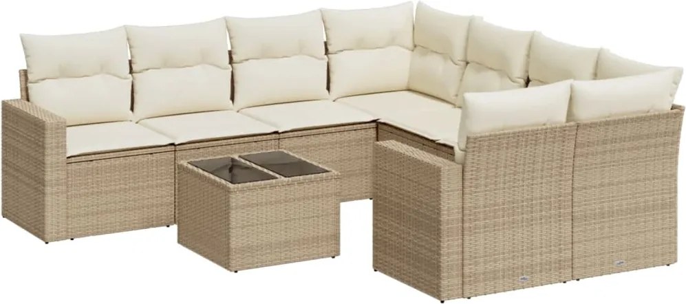 vidaXL Set canapele de grădină, 9 piese, cu perne, bej, poliratan