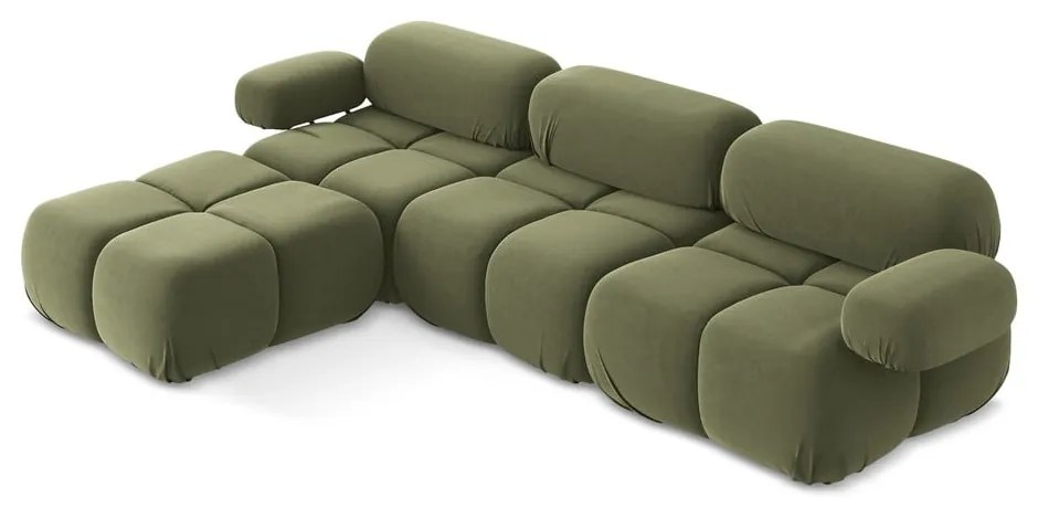 Colțar modular verde deschis cu tapițerie din catifea Lokua – Makamii