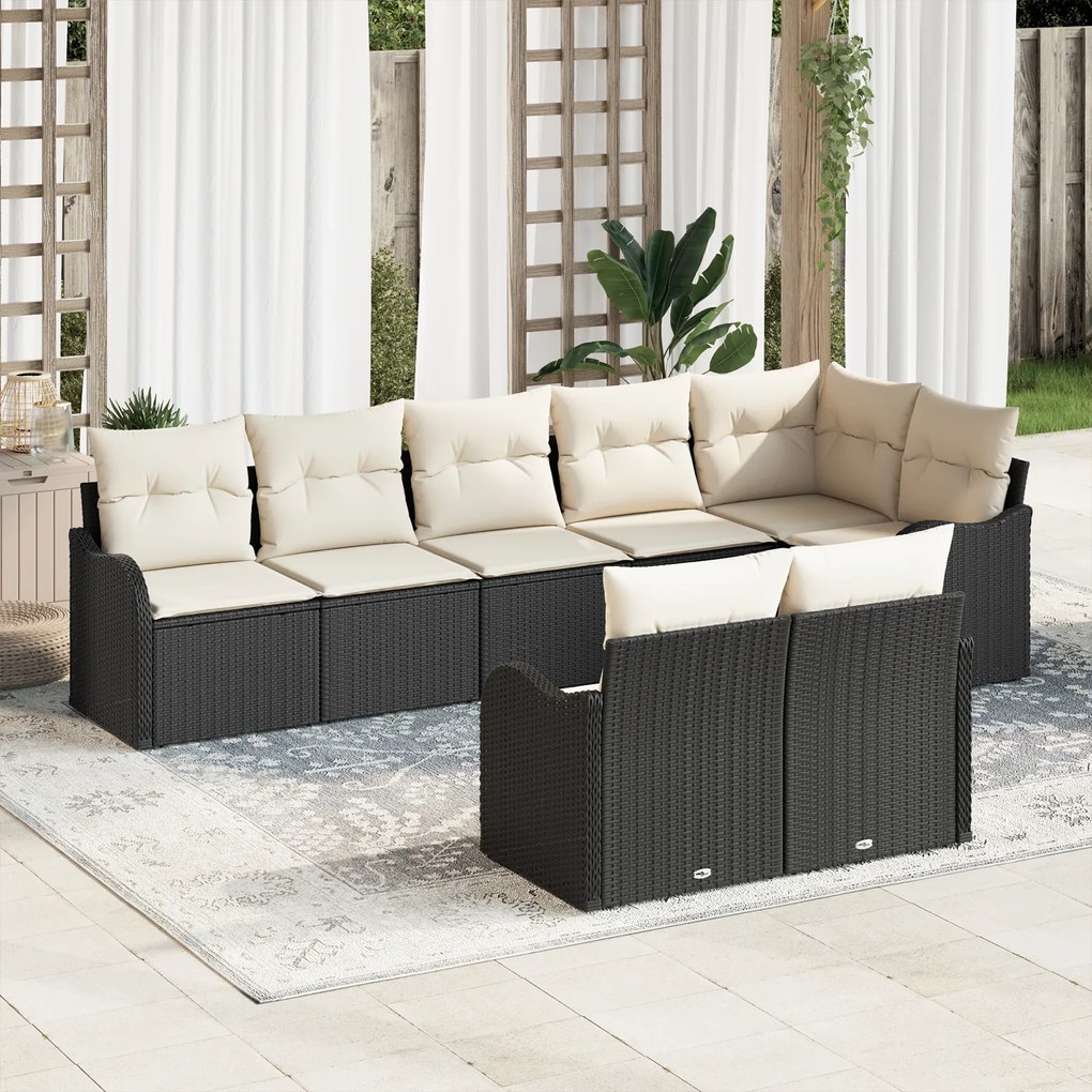 vidaXL Set de canapele pentru grădină cu pernă 8 pcs Negru Rattan poli