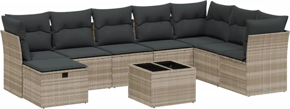 vidaXL Set canapele de grădină cu perne, 9 piese gri deschis poliratan