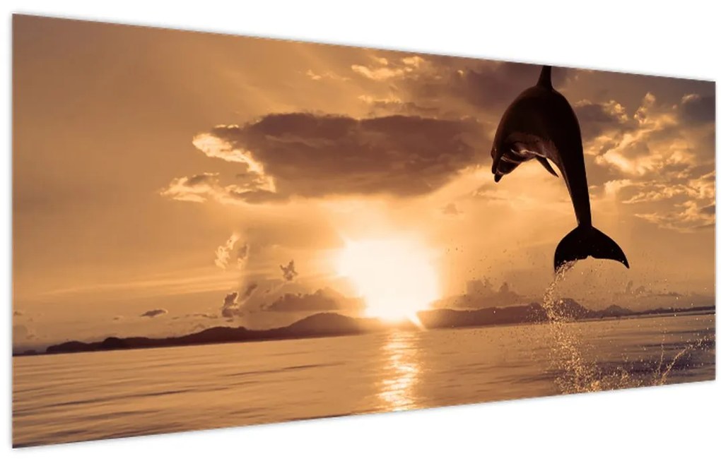 Tablou - Delfin la apus de soare (120x50 cm)