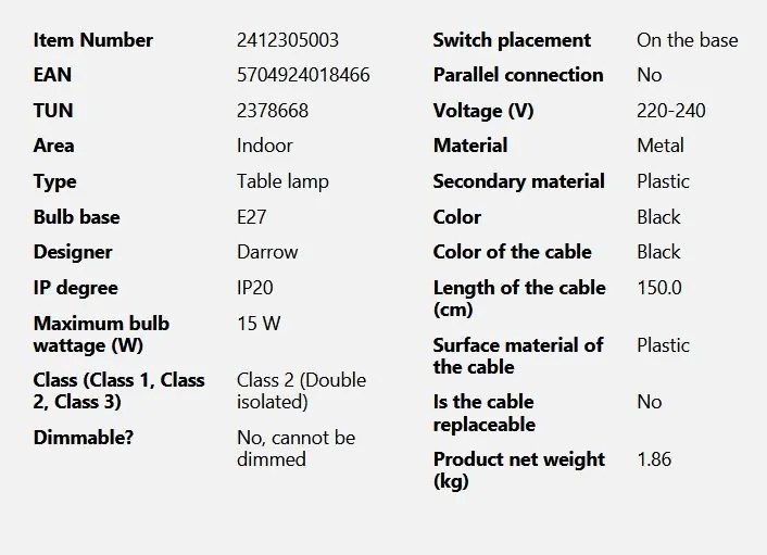 Veioza/Lampa de masa design nordic Matis negru
