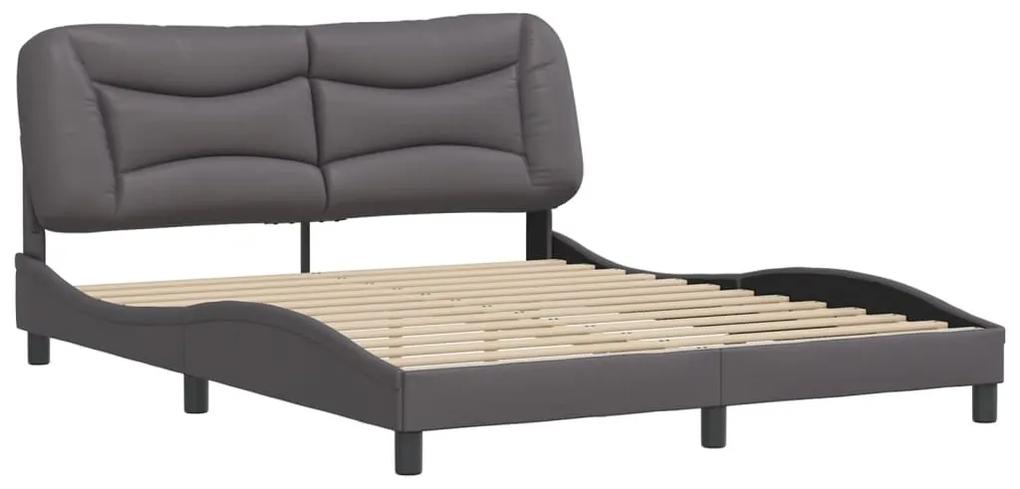 3208012 vidaXL Cadru de pat cu tăblie, gri, 160x200 cm, piele ecologică