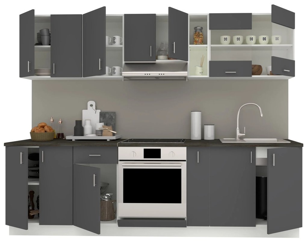 Set Bucatarie Karo V19, Antracit/Alb, Blat Thermo 28 mm, L 260 cm