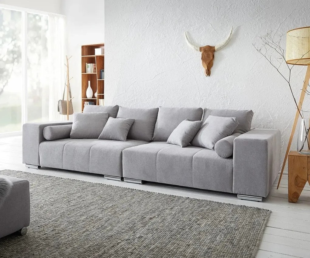 Canapea extensibilă dumonde cu ladă de depozitare si sezut confortabil din spuma high-density, Marbela Enjoy Silver XXL 295x100 cm