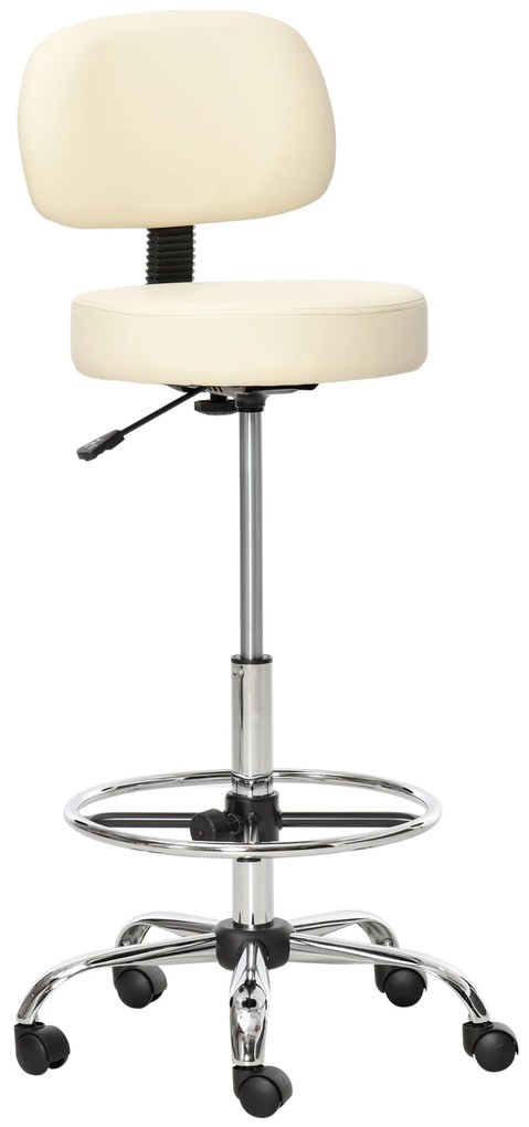 HOMCOM Scaun bar capitonat, scaun de bar cu cadru metalic, cu spătar, din piele ecologică, reglabil pe înălțime, scaun de bucătărie cu suport pentru picioare, rotire 360° Tresenhocker pentru bucătărie, living, sufragerie Bej | Aosom Romania