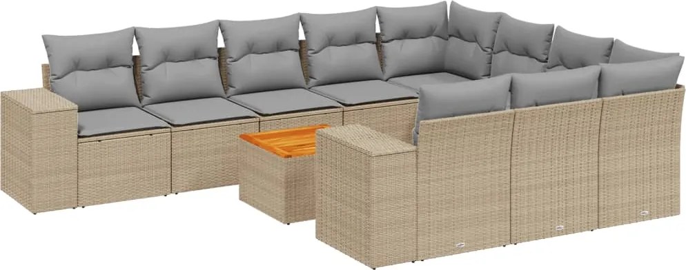 vidaXL Set canapele de grădină cu perne, 11 piese, bej, poliratan