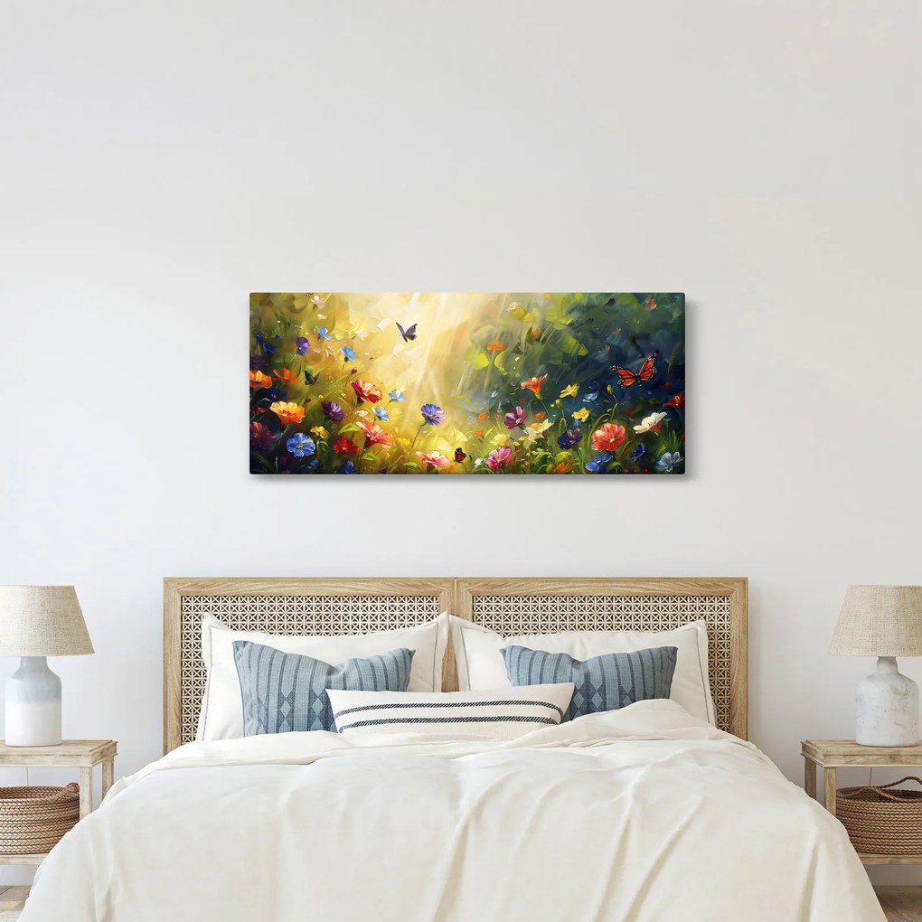 Tablou - Pajiște cu flori de primăvară, pictură (120x50 cm)