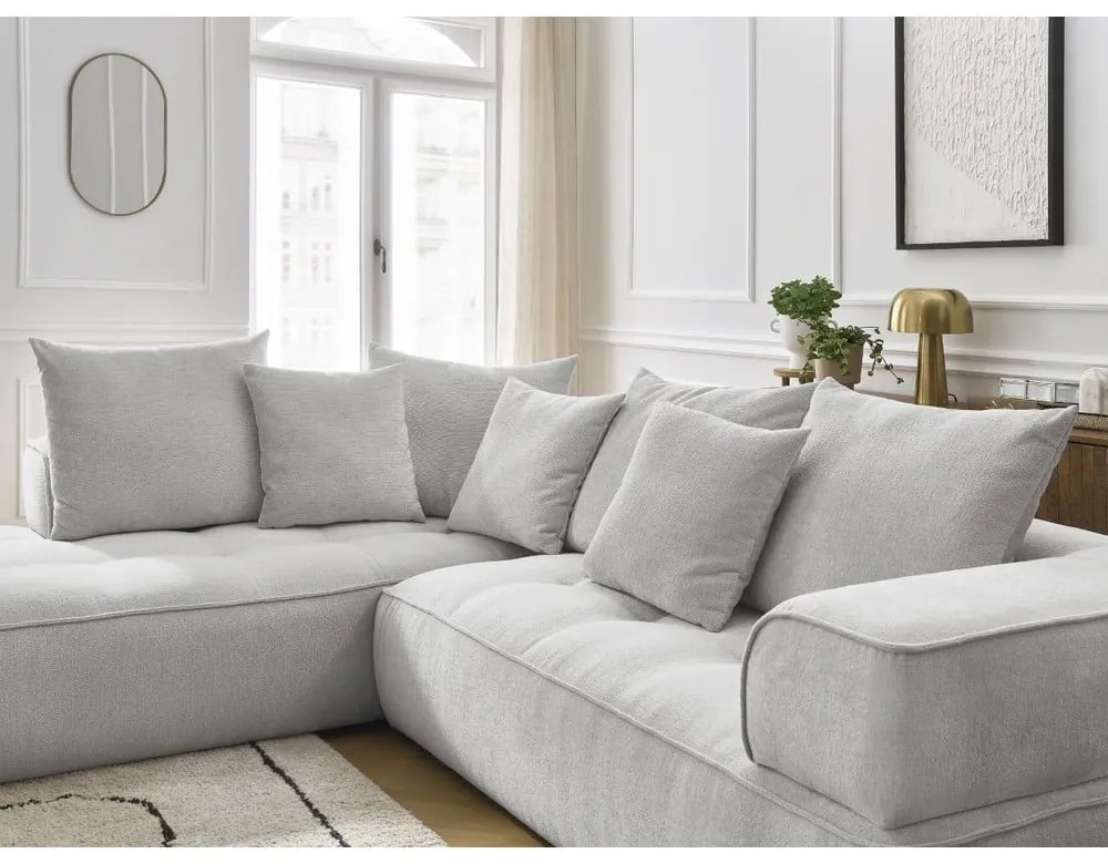 Colțar gri deschis cu tapițerie din chenille (cu colț pe partea stângă/în formă de ”L”) Whesley – Bobochic Paris