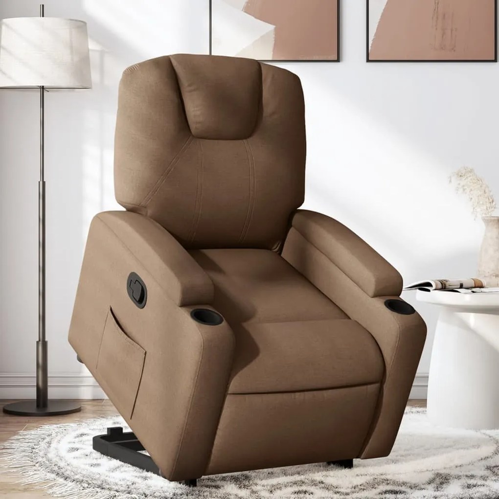 vidaXL Fotoliu rabatabil cu ridicare pe verticală, maro, textil