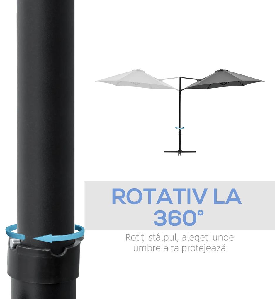Outsunny Umbrelă Solară Rotativă 360° și Înclinabilă, Poliester Gri Închis, Diametru 2.5M | Aosom Romania