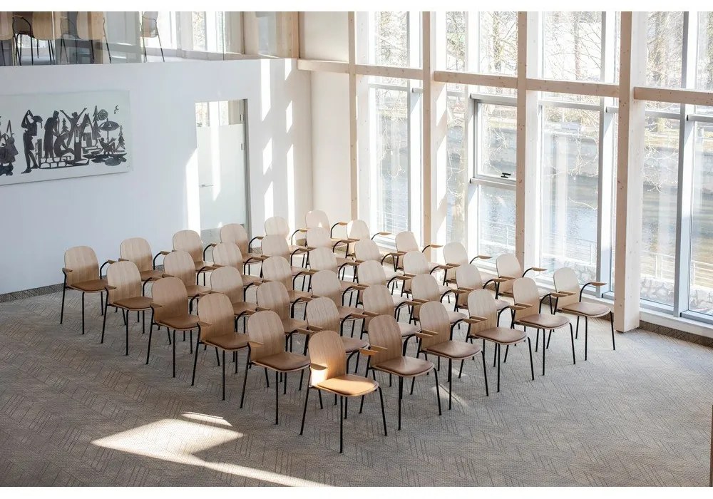 Scaune de dining maro coniac/în culoare naturală cu cotiere/stivuibile 2 buc. cu aspect de lemn de stejar Book – Gazzda