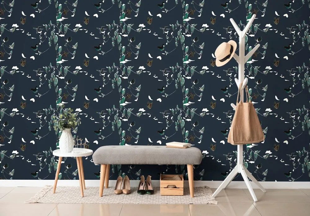 Tapet fluturi frumoși în design albastru