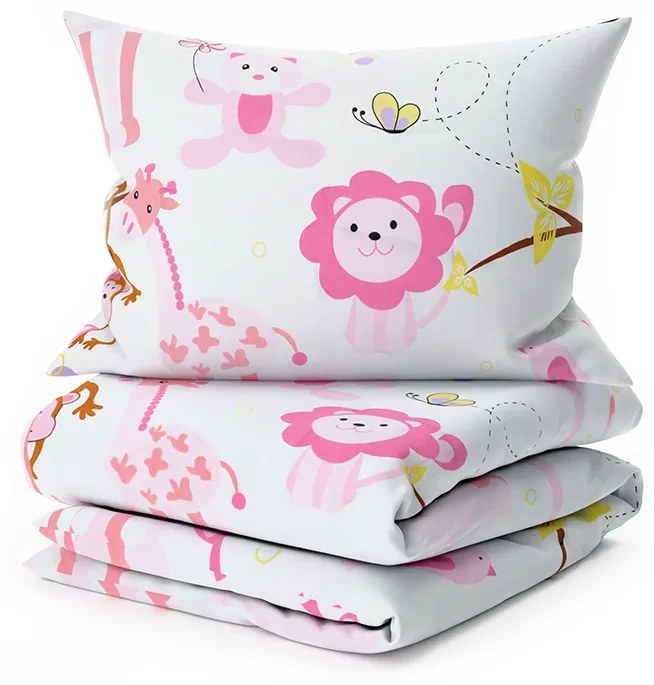 Lenjerie de pat pentru patut din bumbac Renforce ZOO roz Dimensiune lenjerie de pat: 45 x 65 cm | 90 x 140 cm