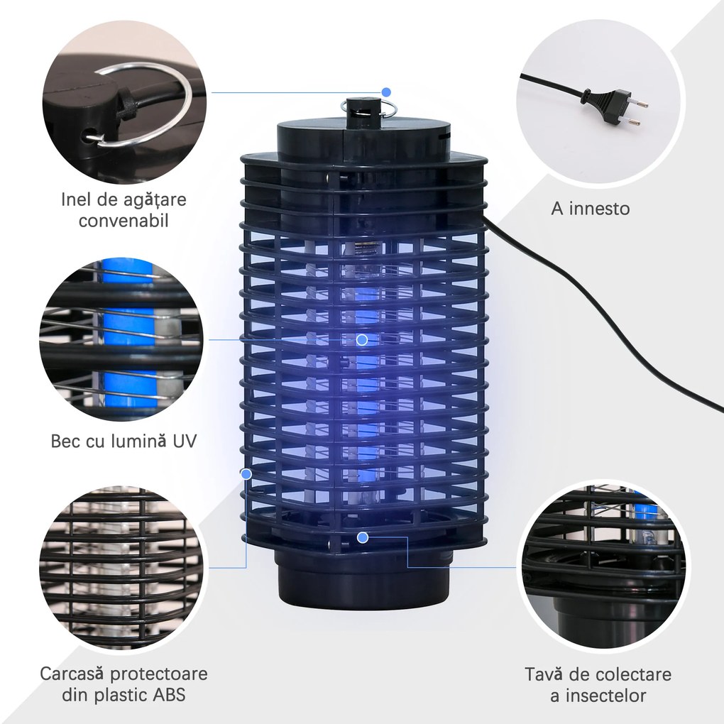 Outsunny Lampă Antițânțari cu Lumină UV pentru Interior și Exterior, Negru | Aosom Romania