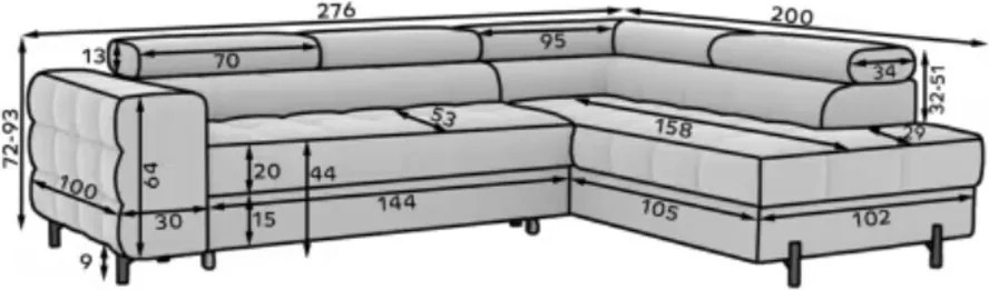 Coltar extensibil dreapta 5 locuri ELTAP, RT-35AMO, Ferucce, 276x200x93 cm, lemn/poliester, verde inchis