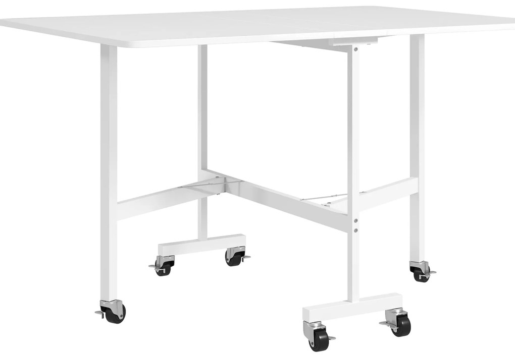 HOMCOM Masă de Dining Pliabilă pentru 4-6 Persoane cu Roți și Aripile Pliabile Masă Pliabilă pentru Bucătărie 120x80x73 cm Alb | Aosom Romania