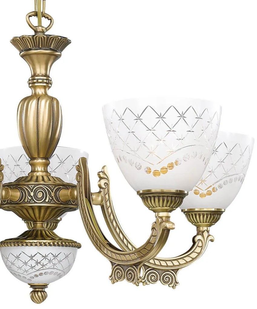 Candelabru cu 5 brate clasic design italian din alama, sticla 7052 RA-L. 7052/5