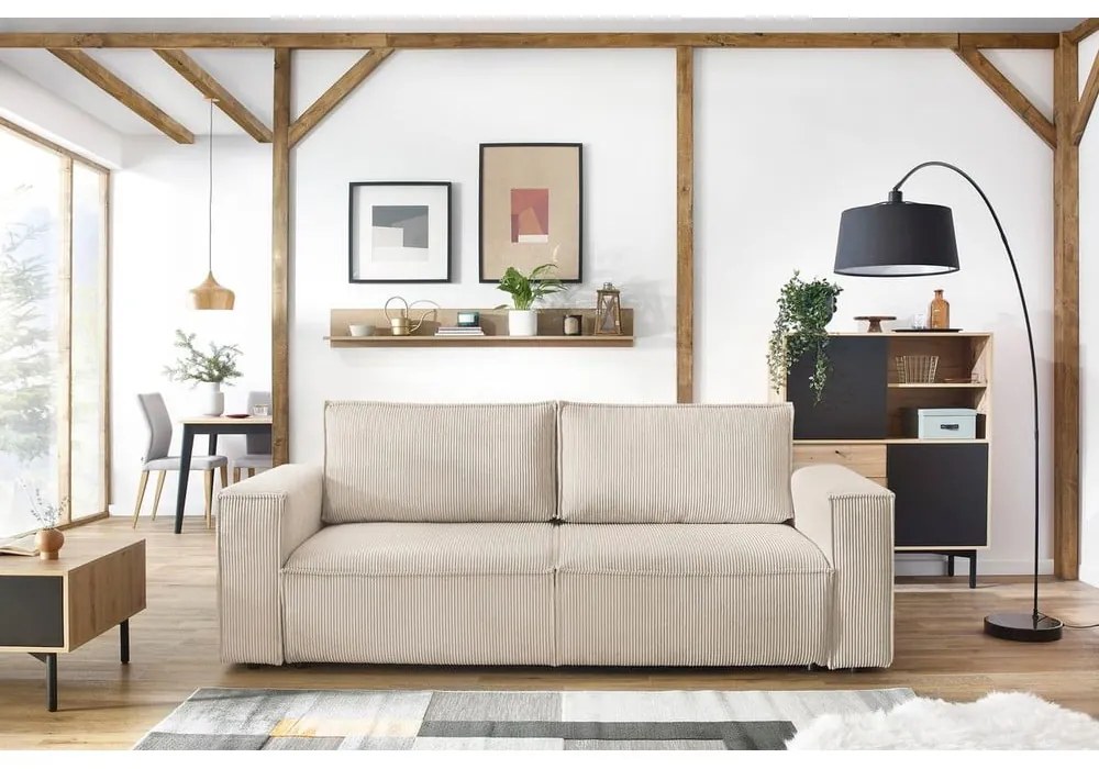 Canapea extensibilă din reiat Bobochic Paris Nihad, 245 cm, crem - alb