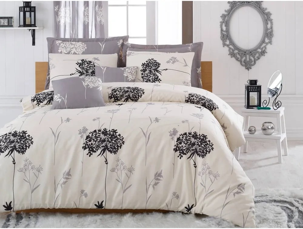 Lenjerie de pat cu cearșaf pentru pat dublu Efil Beige Grey, 200 x 220 cm, gri - bej