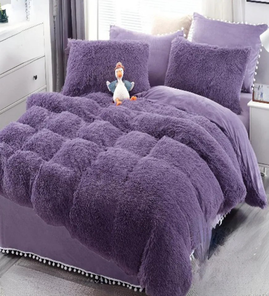 Lenjerie de pat 2 persoane, super pufoasa, Cocolino, mov, 6 piese, LLJ-12