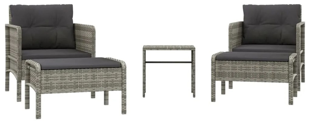 319682 vidaXL Set mobilier de grădină cu perne, 5 piese, gri, poliratan