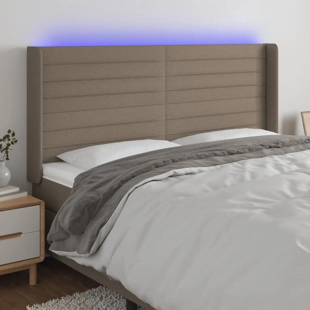 3124214 vidaXL Tăblie de pat cu LED, gri taupe, 203x16x118/128 cm, textil