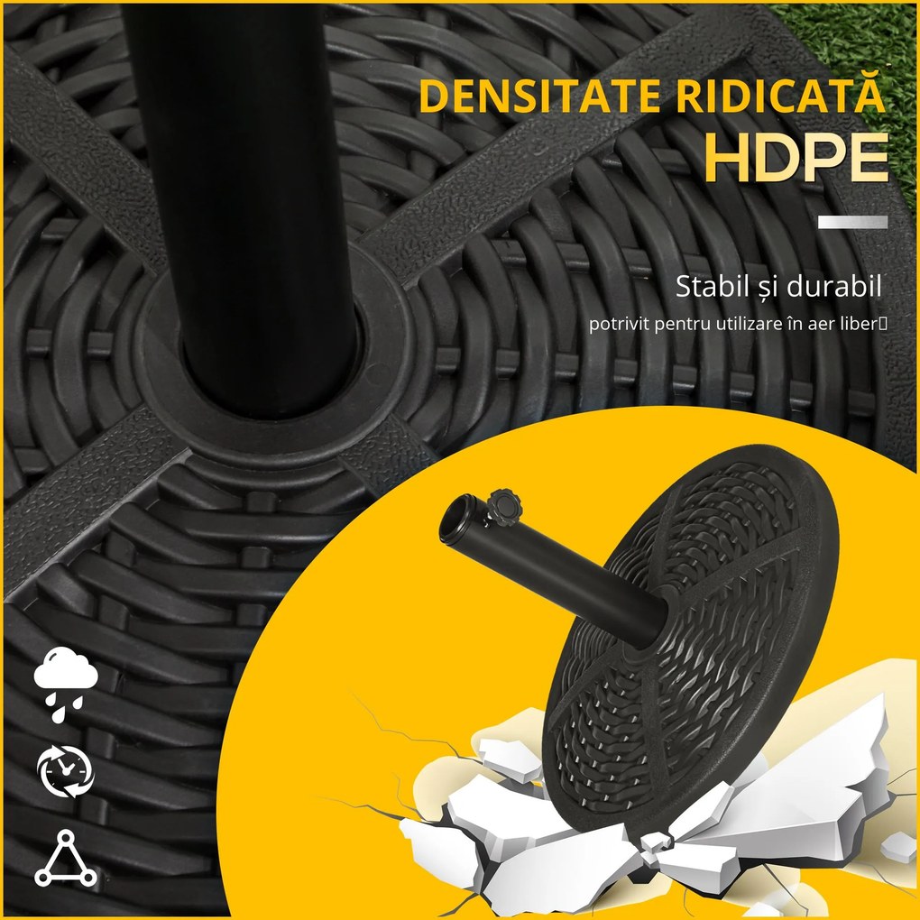 Outsunny Bază de Umbrelă de Grădină Rotundă, Efect de Ratan, Greutate 9,5 kg, Ø45cm, Negru | Aosom Romania