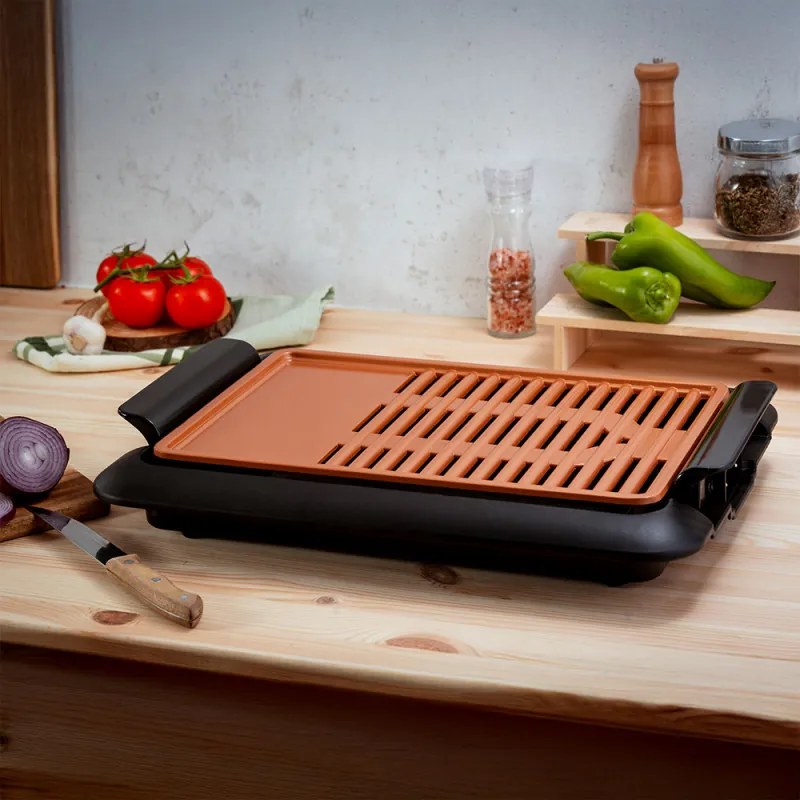 Gratar Oliver Voltz OV51015J, 1250W, 36x23cm, 2 zone, Acoperire antiaderenta, Negru