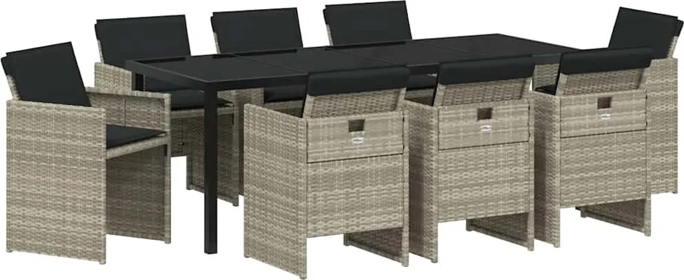 vidaXL Set de masă pentru grădină cu pernă 9 pcs Gri deschis poliratan