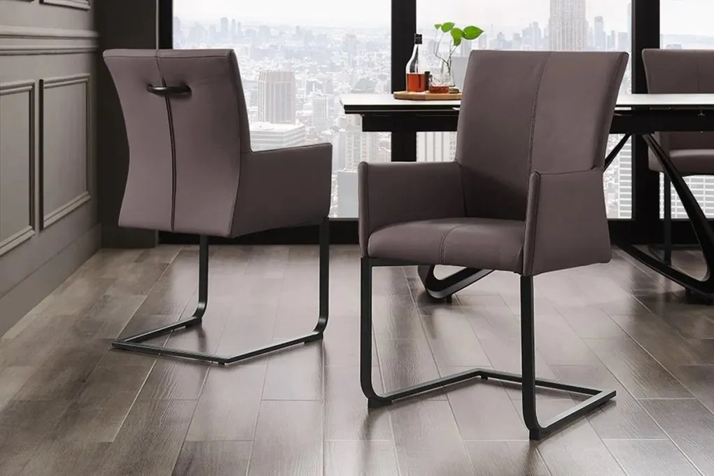 Scaun cu brate, Metal, Piele Naturala, Gri Taupe, SAMSON A-45175 VC