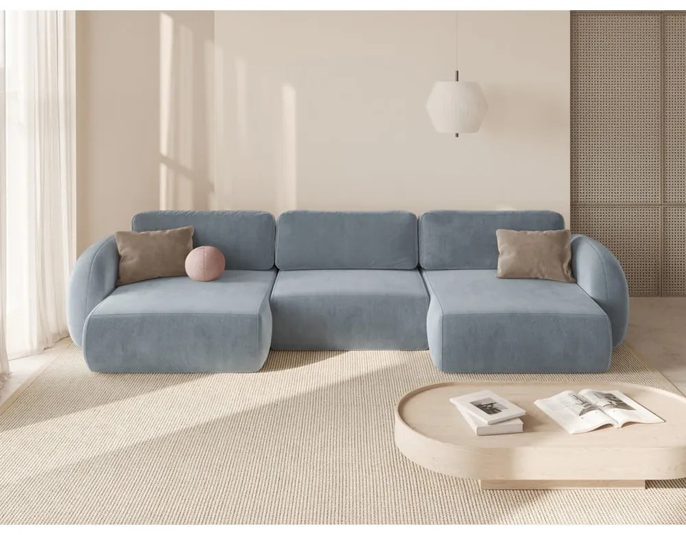 Colțar albastru prăfuit extensibil/cu spațiu de depozitare cu tapițerie din catifea (în formă de "U") Tonale – Cosmopolitan Design