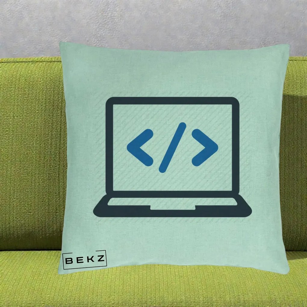 Perna Personalizata Laptop Cod HTML, 40x40 cm, Verde Menta, Husa Detasabila, Perna Inclusa, BEKZ®