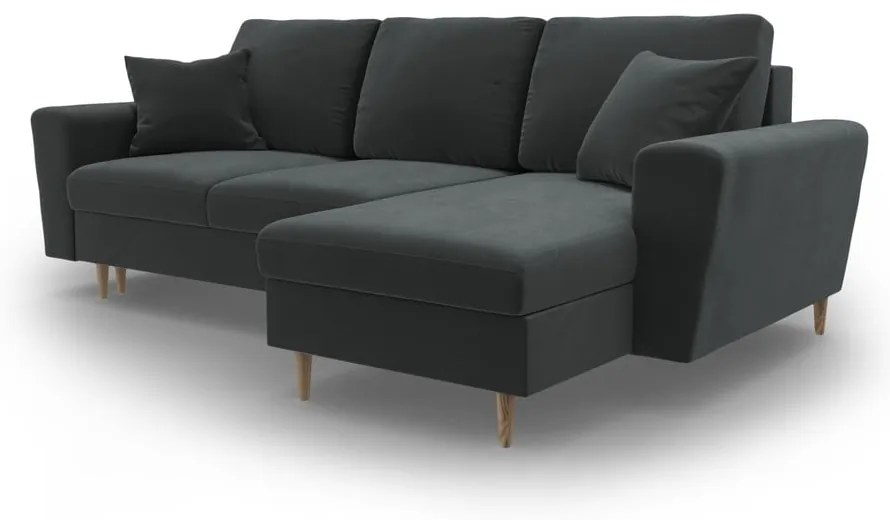 Colțar gri închis extensibil, cu spațiu de depozitare cu tapițerie din catifea Kyoto – Cosmopolitan Design