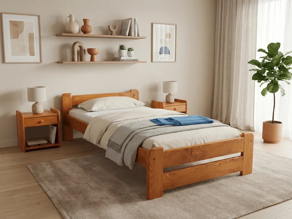 Pat de o persoana Emily 80x200 cm, arin Saltele: Cu saltele Deluxe 10 cm, Somiera pat: Cu lamele drepte