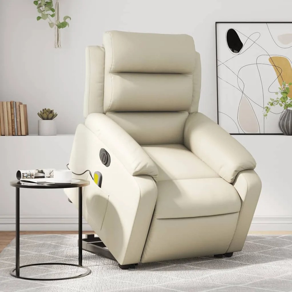 vidaXL Fotoliu electric masaj rabatabil cu ridicare, crem