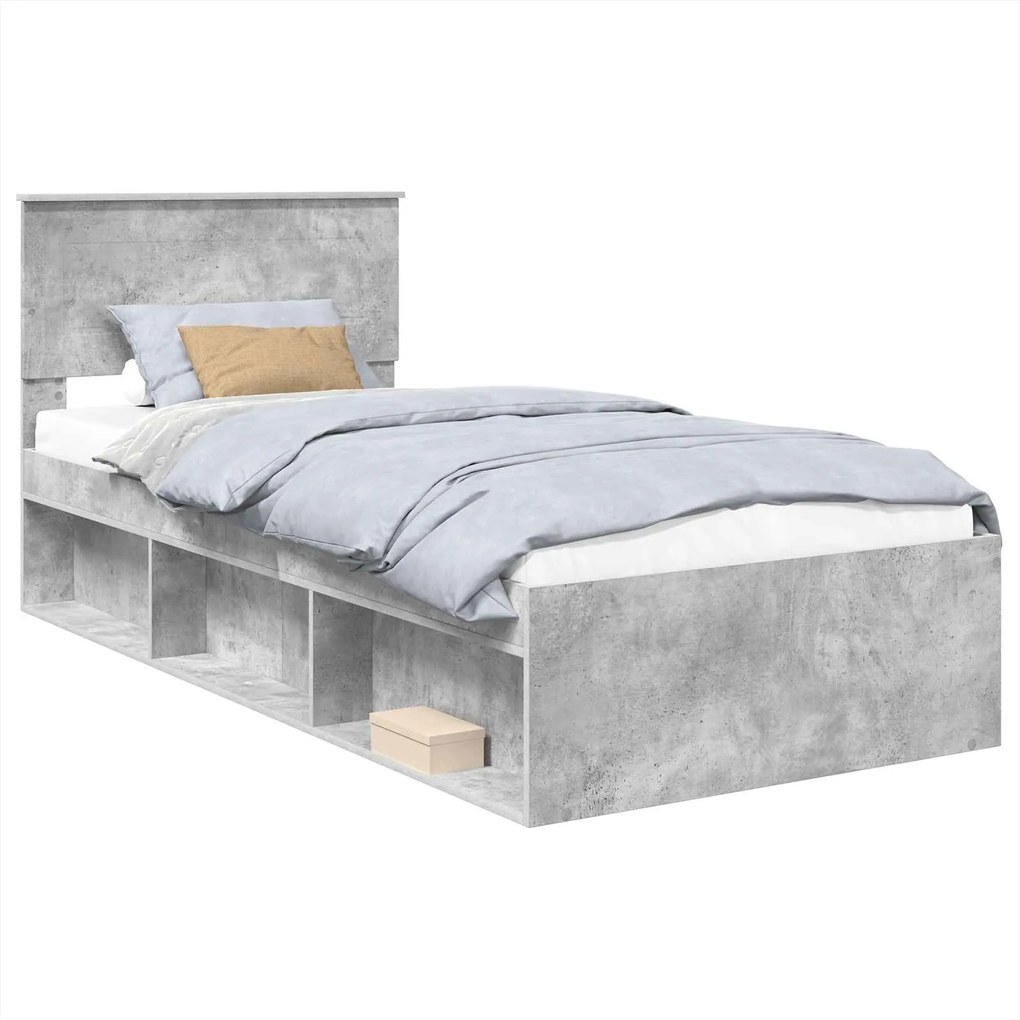 vidaXL Cadru de pat cu headboard Beton 90 x 200 cm Lemn compozit