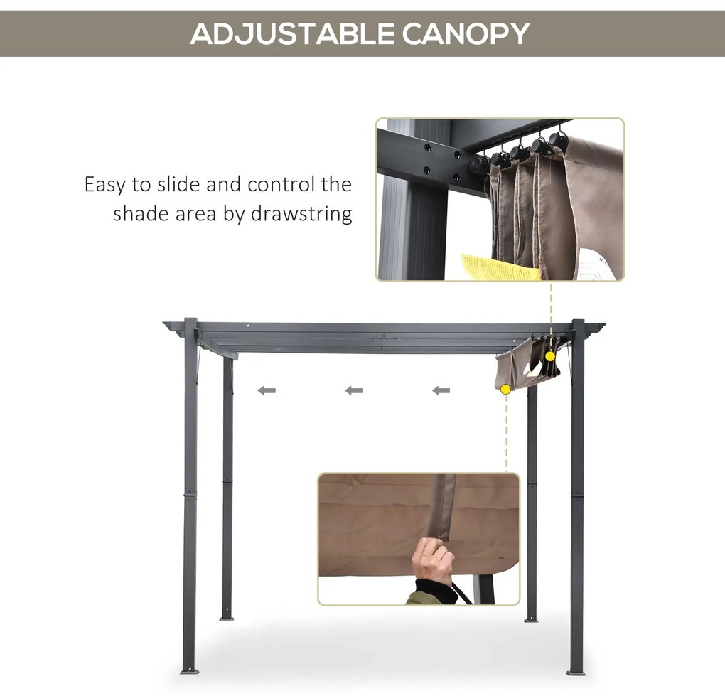 Outsunny Foisor Pergola de Gradina 3x3 m cu Acoperis Retractabil, Pergola din Aluminiu cu Acoperis Retractabil Anti UV, Gri